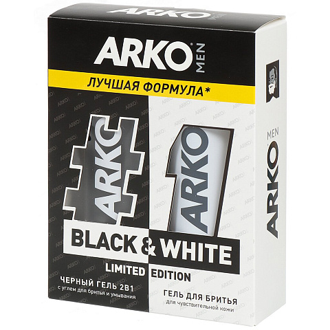 Подарочный набор Arko Black&White (гель для бритья 200 мл + лосьон после бритья 200 мл)