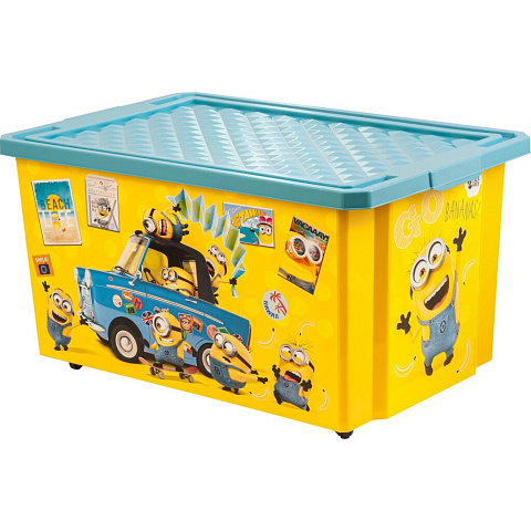 Ящик для игрушек 57 л, с крышкой, пластик, 41х61х33 см, банан, Lalababy, Миньоны, LA1065БН