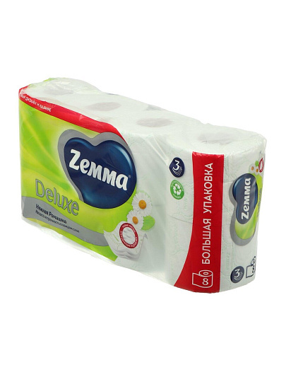 Туалетная бумага ZEMMA, Deluxe, Нежная ромашка, 3 слоя, 8 шт, 17 м, с втулкой, белая