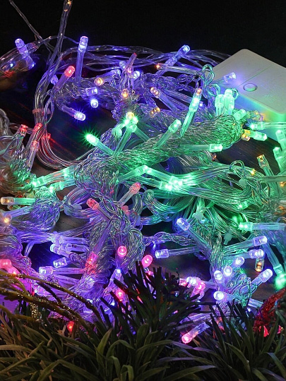 Гирлянда 228 ламп, 2х2 м, 8 режимов, Занавес, свет мультиколор, прозрачная, в помещении, сетевая, LED