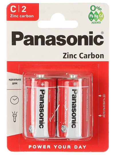 Батарейка Panasonic, C (R14), Zinc-carbon, солевая, 1.5 В, спайка, 2 шт