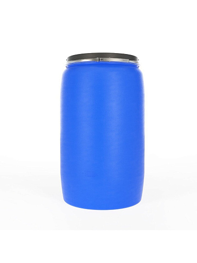 Бочка пластик, пищевая, 227 л, круглая, съемная крышка с металлическим хомутом, цветная, ЗТИ