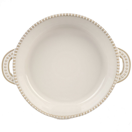 Форма для запекания и сервировки керамика, 20х25х5 см, круглая, с ручками, белая, BY Collection, 826-375