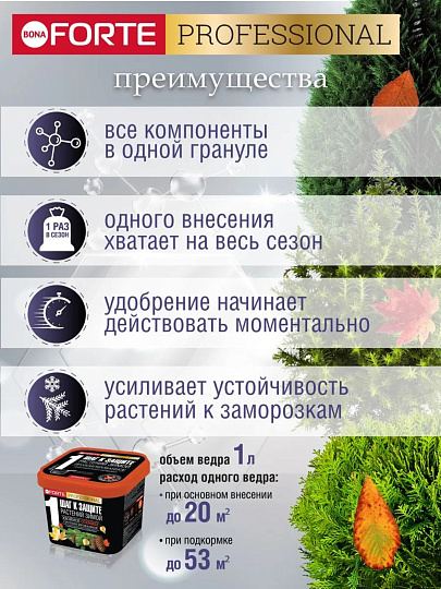 Удобрение Осеннее, для хвойных, с биодоступным кремнием, пролонгированное, ведро, минеральное, 1 л, Bona Forte
