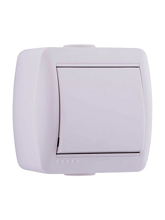 Выключатель открытой установки, одноклавишный, без заземления, керамика, белый, Lezard, Nata, 710-0200-100