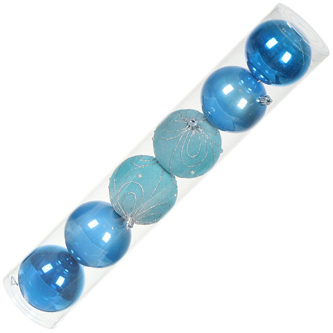 Елочный шар 6 шт, голубой, 8 см, пластик, SYQE-012156