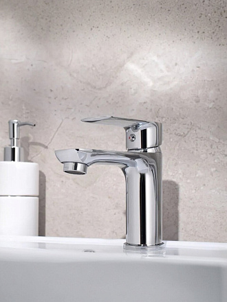 Смеситель для раковины, РМС, короткий излив, с картриджем, хром, SL133-001F