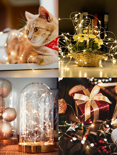 Гирлянда 50 ламп, 5 м, 1 режим, теплый белый свет, серебристая, в помещении, на батарейках, LED, SYDB-041908-5W