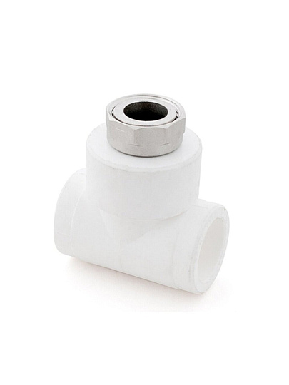 Тройник с накидной гайкой, полипропилен, d32х1", белый, РосТурПласт