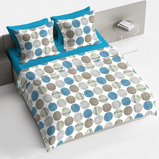 Постельное белье 2-спальное, простыня 215х220 см, 2 наволочки 50х70 см, пододеяльник 175х215 см, Bravo, поплин, Раунд 4095-1+4095а-1