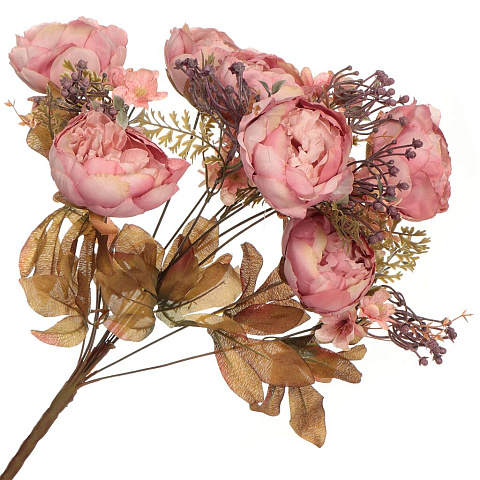 Цветок искусственный декоративный Букет роз, 47 см, розовый, Y3-1519