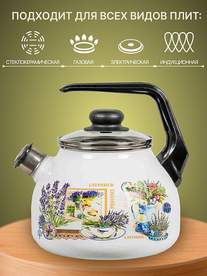 Чайник сталь, эмалированное покрытие, 3 л, со свистком, ручка консольная, СтальЭмаль, Горная лаванда, индукция, 4с209я