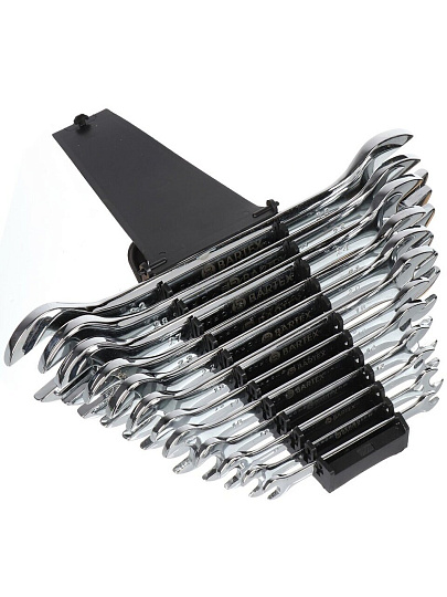 Набор ключей рожковый, 12 предметов, Bartex, 6-32 мм, хромированный зеркальный, CrV сталь, держатель