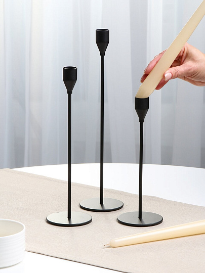 Подсвечник декоративный металл, 3 свечи, 22, 27, 32 см, черный, Y4-11101