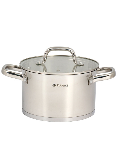 Кастрюля нерж, 3.9 л, с крыш, крыш стекло, Daniks, Рейн, индукц