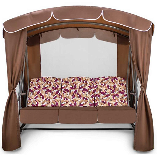 Качели садовые 3-местные, 212х130х195 см, 300 кг, Arno, Рандеву Люкс, раскладываются в кровать, с москитной сеткой, коричневые, 2016-КД-43/Л, тент, металл