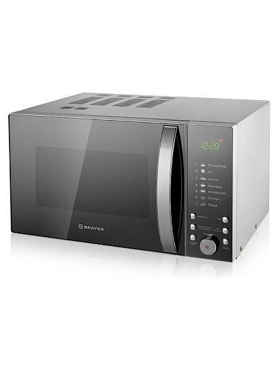 Микроволновая печь Brayer, 2504BR, 25 л, 900 Вт, электронная, 7 уровней мощности, черный с серебром