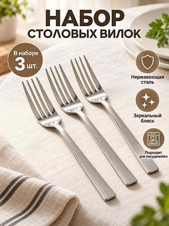 Вилка нержавеющая сталь, 3 предмета, столовая, Daniks, Агат
