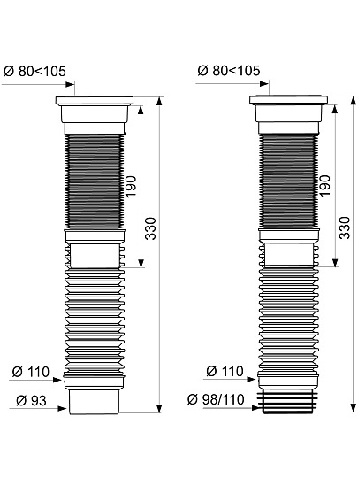 Труба для унитаза гофрированная, 190-330х110 мм, Wirquin, Push-fit, армированная, 70984969