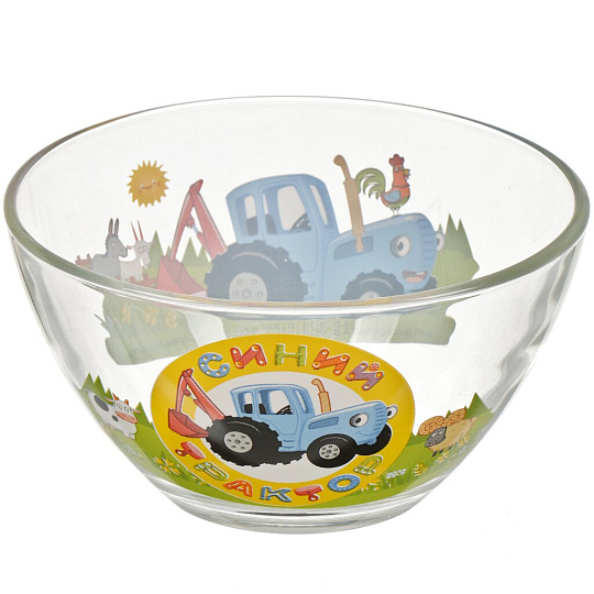Салатник детский стекло, Синий трактор, 13 см, Умка, GP64999STR