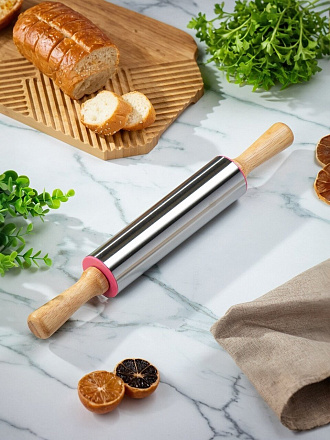 Скалка дерево, металл, 38 см, Y4-8702