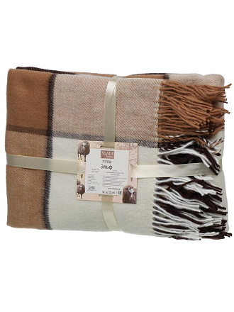 Плед 1.5-спальный, 140х200 см, 70% новозеландская шерсть, 30% полиэстер, Vladi, Эльф, Liam, бело-бежево-коричневый