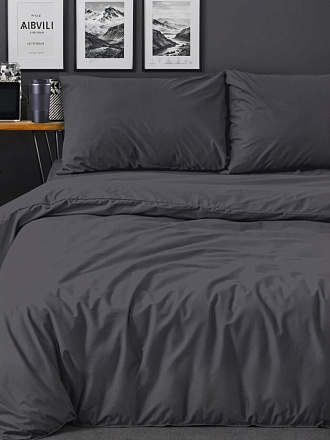 Постельное белье 2-спальное, простыня 200х216 см, 2 наволочки 50х70 см, пододеяльник 175х215 см, Silvano, поплин, Графит