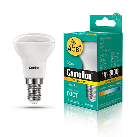 Лампа светодиодная 4Вт 220В 3000К Camelion LED4-R39/830/E14
