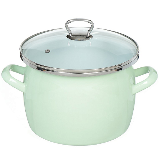 Кастрюля эмалированная сталь, 5 л, крышка стекло, сферический, Сантэкс, Слм, 1-2450111, салатовый ментол, индукция