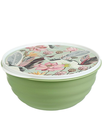 Набор мисок пластик, круглый, 3 шт, 23.7х10.9 см, 3.2 л, 1.1, 2.1, 3.2 л, с крышкой, Latina, Homver, 222133818/08, зеленый