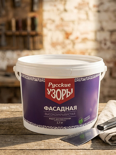 Краска водно-дисперсионная, Русские узоры, полиакриловая, фасадная, матовая, 2.7 кг