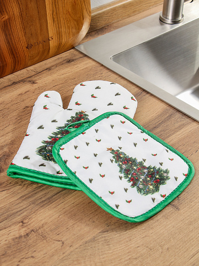 Набор кухонный 2 шт, 27х17см + 17,5х17,5 см (варежка, прихватка), 100% полиэстер, Елочка, B180091