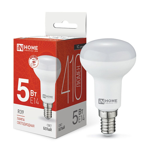 Лампа светодиодная E14, 5 Вт, 40 Вт, 230 В, рефлектор, 4000 К, свет белый, In Home, LED-R39-VC