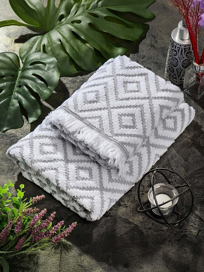 Полотенце банное 70х140 см, 100% хлопок, 500 г/м2, Бахор, серо-голубое, Узбекистан