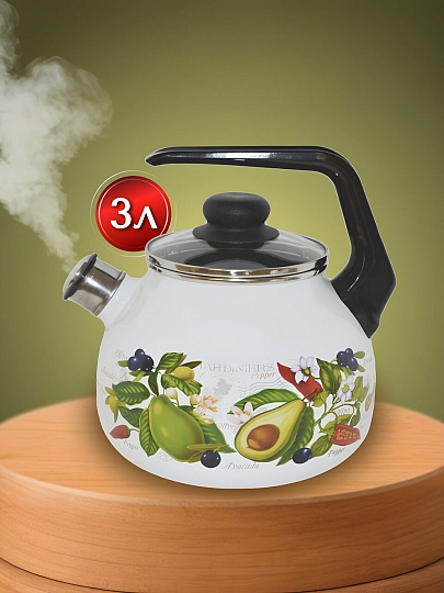 Чайник сталь, эмалированное покрытие, 3 л, со свистком, ручка консольная, СтальЭмаль, Авокадо, индукция, 4с209я