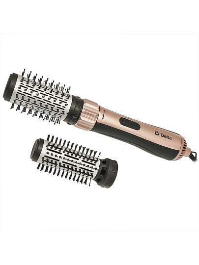 Фен-щетка Delta, DL-0499R, 1000 Вт, холодный воздух, вращающийся механизм, 1 режим, 2 скорости, 2 насадки, черно-бежевый