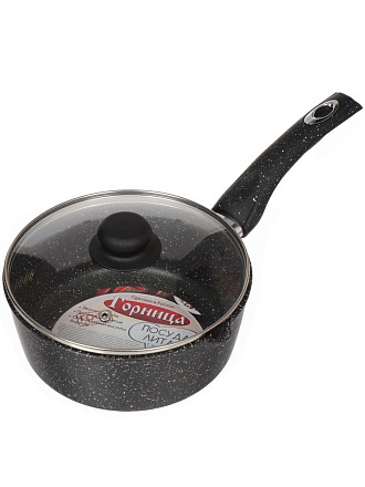 Ковш алюминий, антипригарное покрытие, 2 л, крышка стекло, бакелитовая ручка, Горница, Гранит, кш2011аг