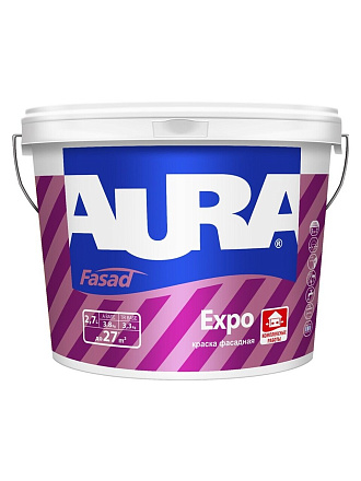 Краска водно-дисперсионная, Aura, Expo, акриловая, фасадная, влагостойкая, матовая, 2.7 л
