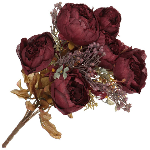 Цветок искусственный декоративный Букет роз, 47 см, бордовый, Y3-1520