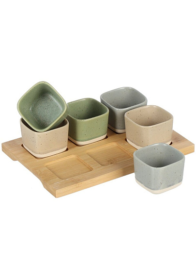 Соусник керамика, Billibarri, Tapas Lounge, 5.7 см, 6 шт, бамбуковая подставка, 900-527