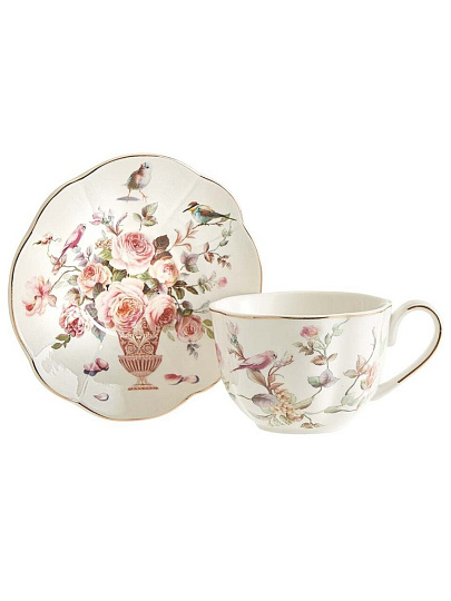 Чайная пара керамика, 2 предмета, на 1 персону, 250 мл, Птички, МЛ126P/1, подарочная упаковка