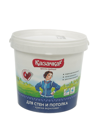 Краска водно-дисперсионная, Казачка, W-3, акриловая, интерьерная, матовая, 1.4 кг