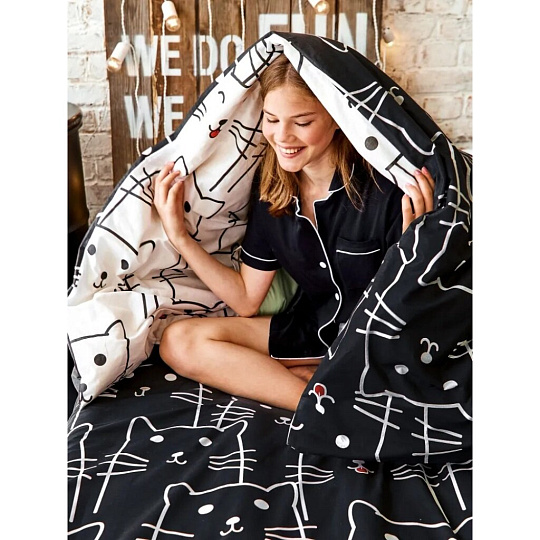 Постельное белье детское 1.5-спальное, простыня 150х214 см, 1 наволочка 70х70 см, пододеяльник 143х215 см, Crazy Getup, перкаль, Black Cat 788234