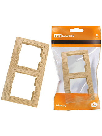 Рамка двухпостовая, горизонтальная, сосна, TDM Electric, Таймыр Эко, SQ1814-0226
