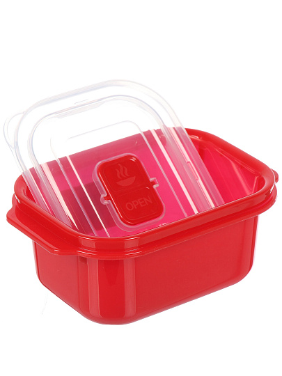 Контейнер пищевой пластик, 0.5 л, 14.5х10.2х6.5 см, красный, прямоугольный, с клапаном, DDStyle, 31201