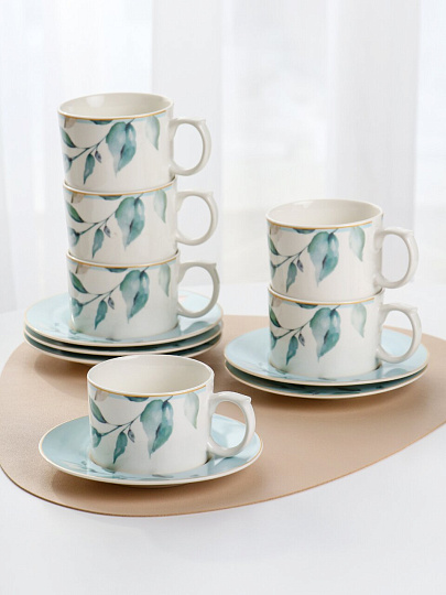 Набор чайный фарфор, 12 предметов, на 6 персон, 230 мл, Jewel, Оливи, ПС0020-09