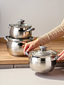 Набор посуды нержавеющая сталь, 6 предметов, кастрюли 1.9, 2.9, 3.9, индукция, Daniks, Модерн серый, SD-6N - фото 9
