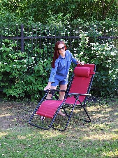 Шезлонг пляжный складной, металл, 165х65х112 см, 100 кг, 2 положения спинки, бордовый, двойн. плетение, Green Days, YTLC013B