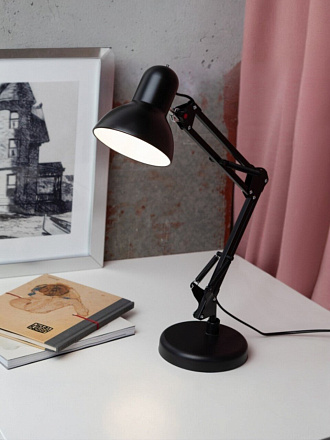 Светильник настольный E27, 40 Вт, черный, абажур черный, Эра, N-214-E27-40W-BK, 12х120, Б0035068