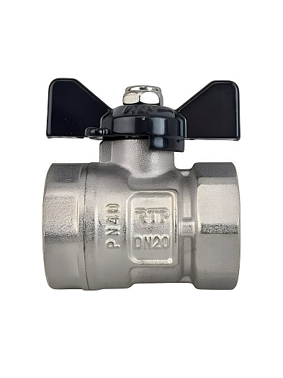 Кран для воды, 3/4", г-г, латунь, ручка-бабочка, никель, ГОСТ, PN40, RTP
